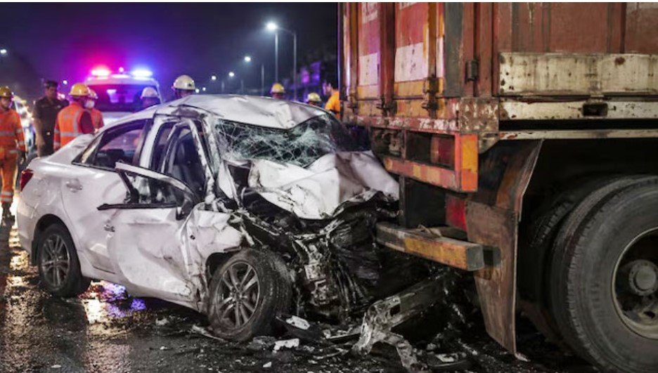 Thrissur Car Accident Mangled Vehicle and Highway Construction Zone